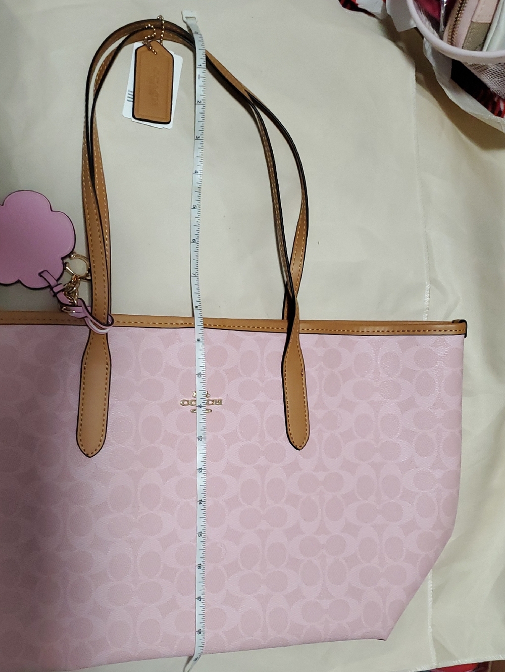 Coach Pink Signature Tote with Tan Trim - Picture 14 of 16